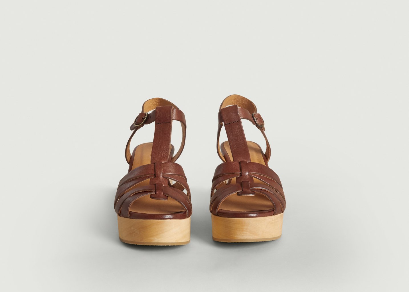 L'exception Sandales En Cuir Et Bois Stipa Brun Sessùn