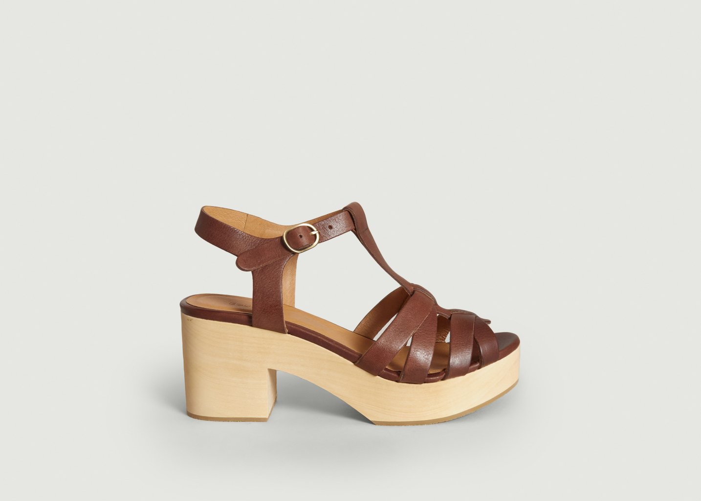 L'exception Sandales En Cuir Et Bois Stipa Brun Sessùn
