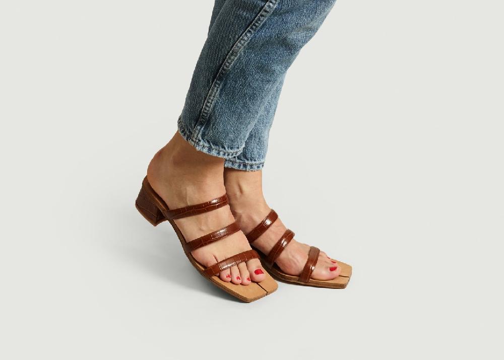 L'exception Sandales En Cuir Motif Croco Linley Clay Marron Miista