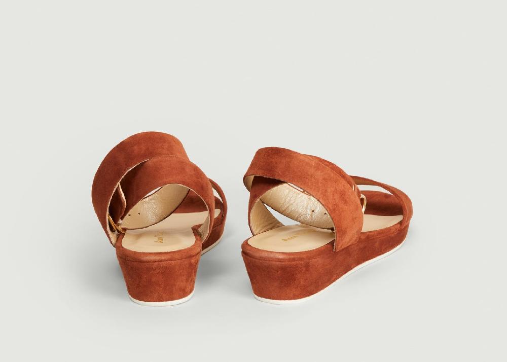 L'exception Sandales En Cuir Velours Romane Fauve Anne Thomas Chaussures