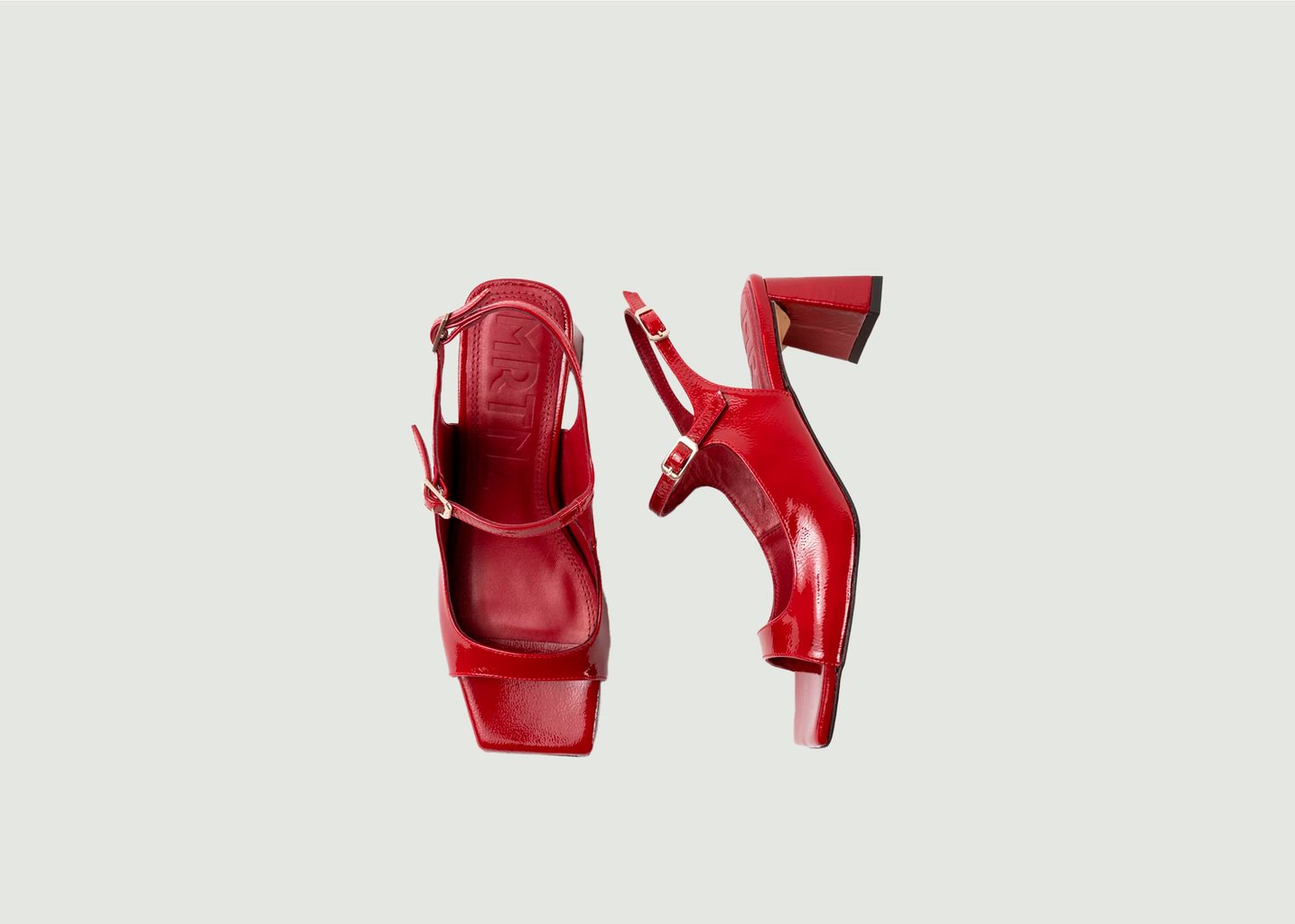 L'exception Sandales En Cuir Verni Froissé à Talons Clavel Rouge Souliers Martinez