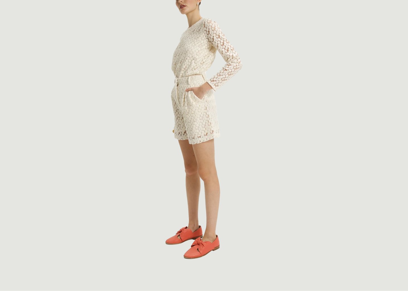 L'exception Short Beckett En Dentelle Brodée Ecru Heimstone