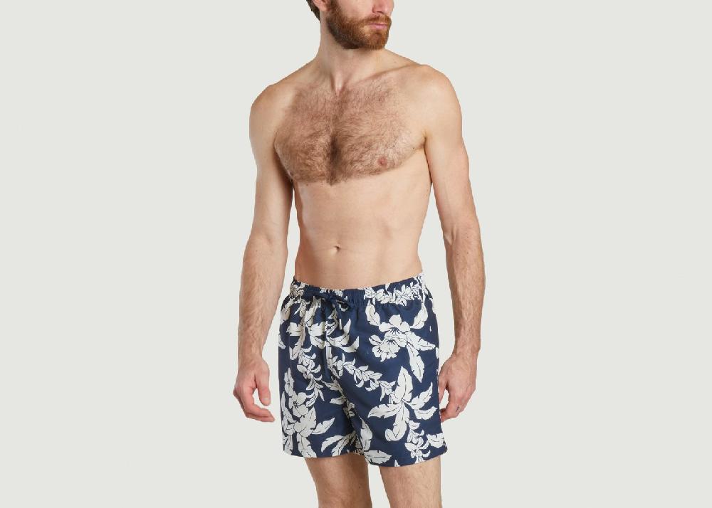 L'exception Short De Bain à Motif Palm Lei Bleu Marine Gant