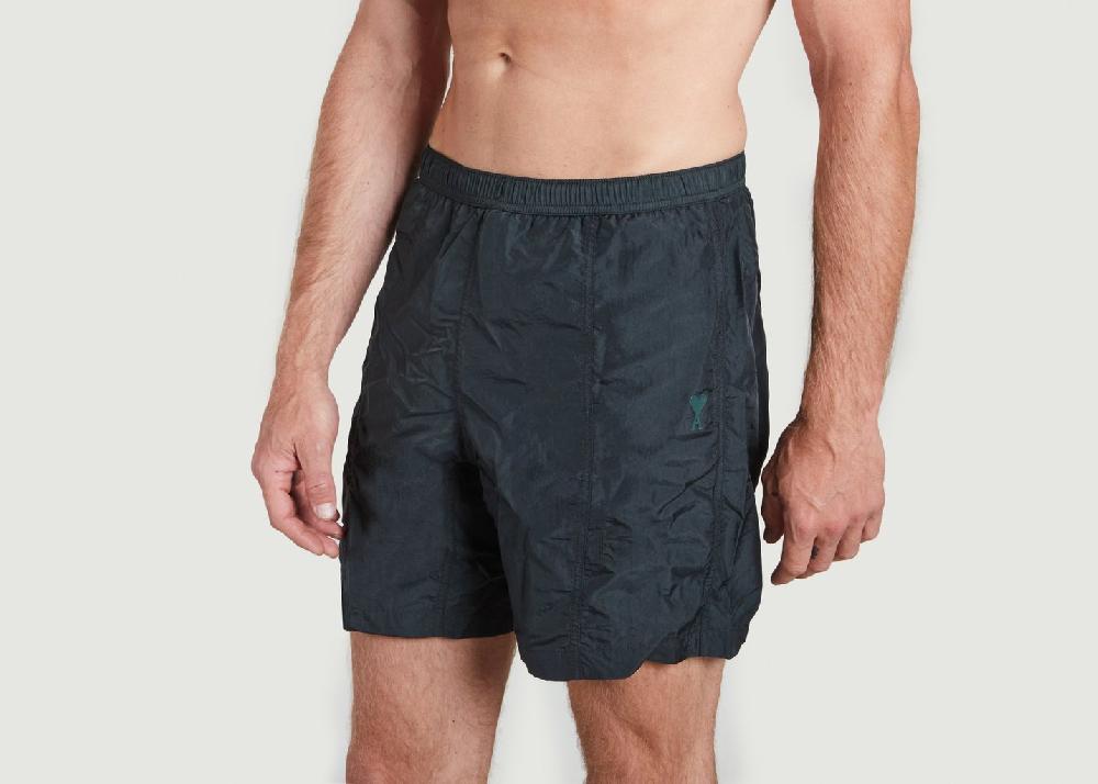 L'exception Short De Bain Ami De Cœur En Toile De Nylon Recyclée Vert Foncé AMI Paris