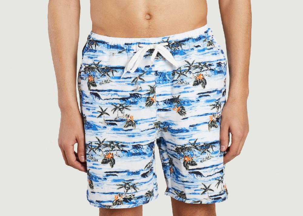 L'exception Short De Bain Motif Vagues Et Palmiers Imprimé Knowledge Cotton Apparel