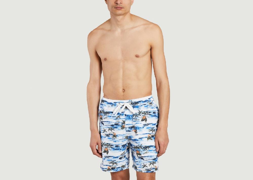 L'exception Short De Bain Motif Vagues Et Palmiers Imprimé Knowledge Cotton Apparel