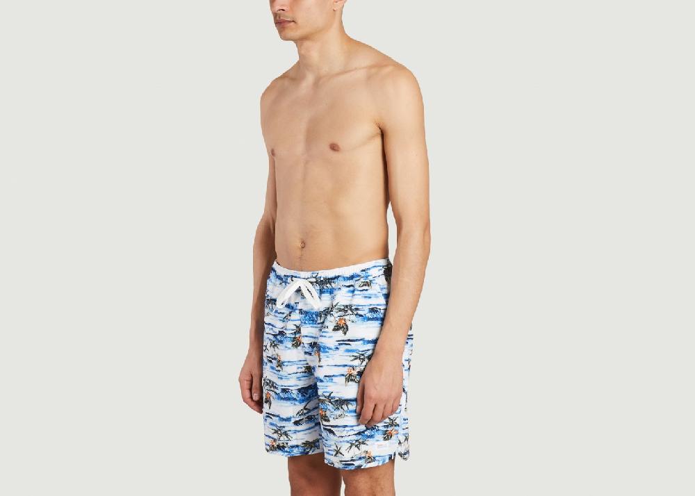 L'exception Short De Bain Motif Vagues Et Palmiers Imprimé Knowledge Cotton Apparel