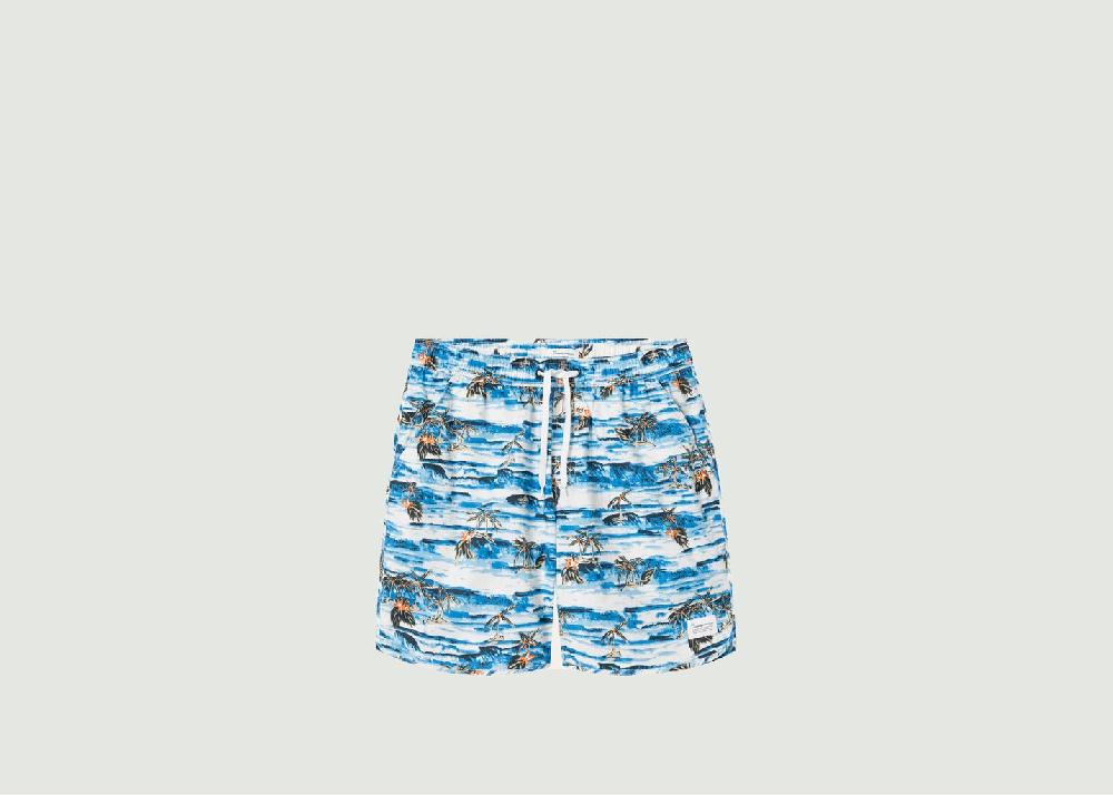 l'exception Short de bain motif vagues et palmiers Imprimé Knowledge Cotton Apparel