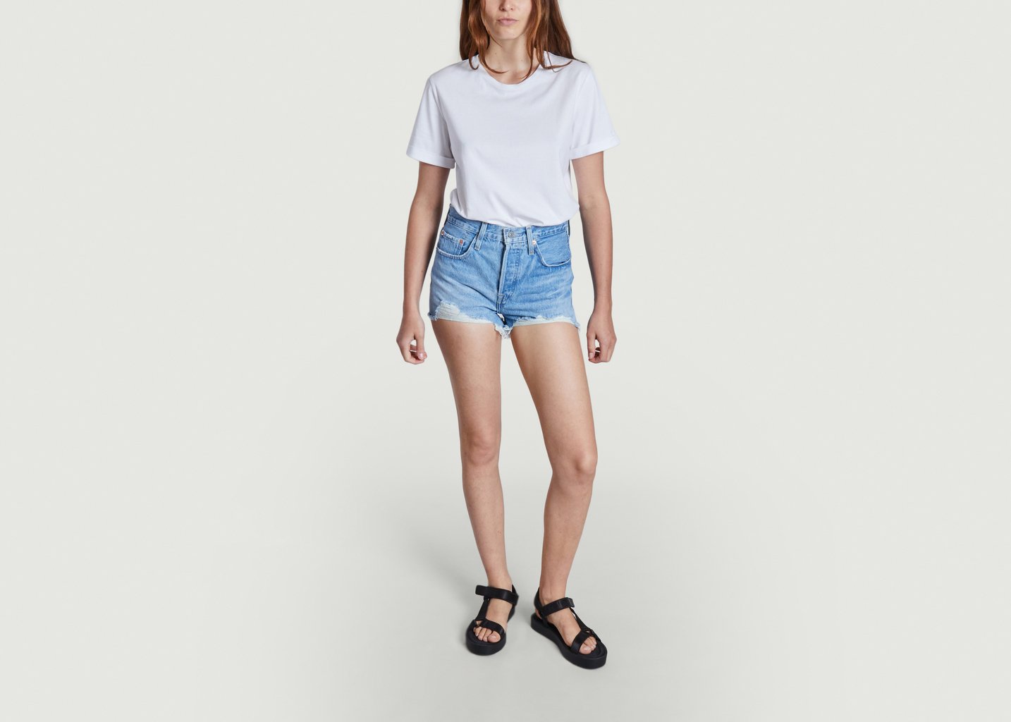 L'exception Short En Jean Délavé 501 Original Bleu Clair Levi's Red Tab