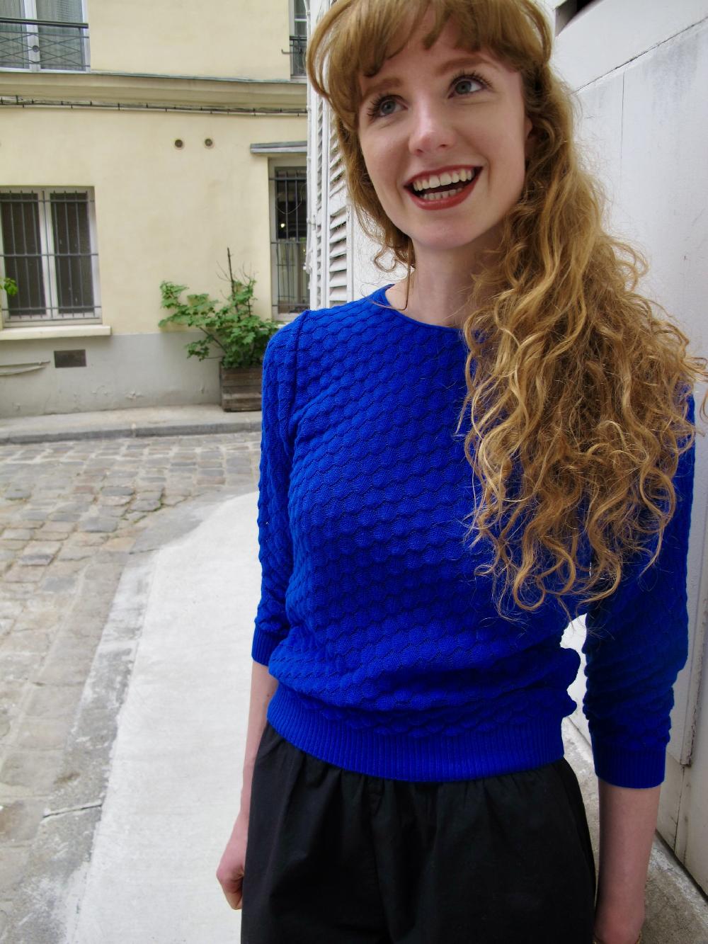 L'exception Sienna Pull Manches 3/4 En Maille Fine Dentelle Bleu Roi Erotokritos