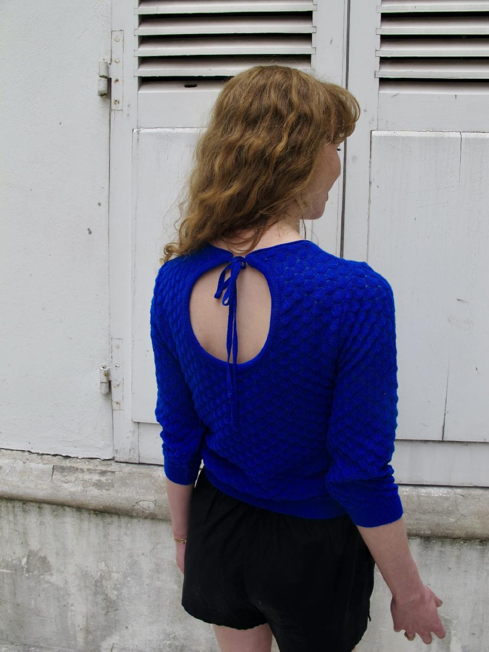 L'exception Sienna Pull Manches 3/4 En Maille Fine Dentelle Bleu Roi Erotokritos