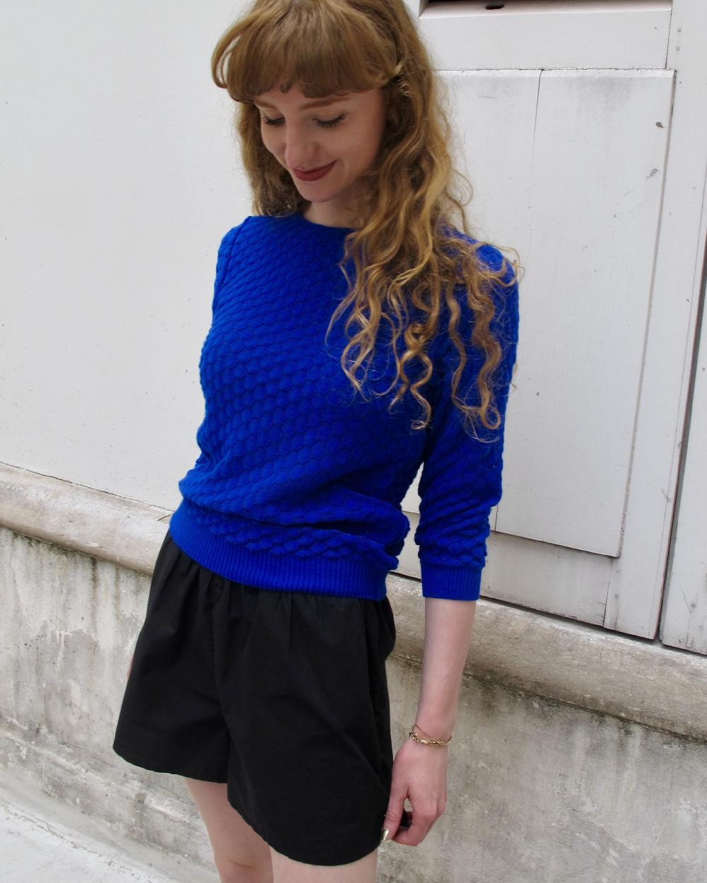 L'exception Sienna Pull Manches 3/4 En Maille Fine Dentelle Bleu Roi Erotokritos