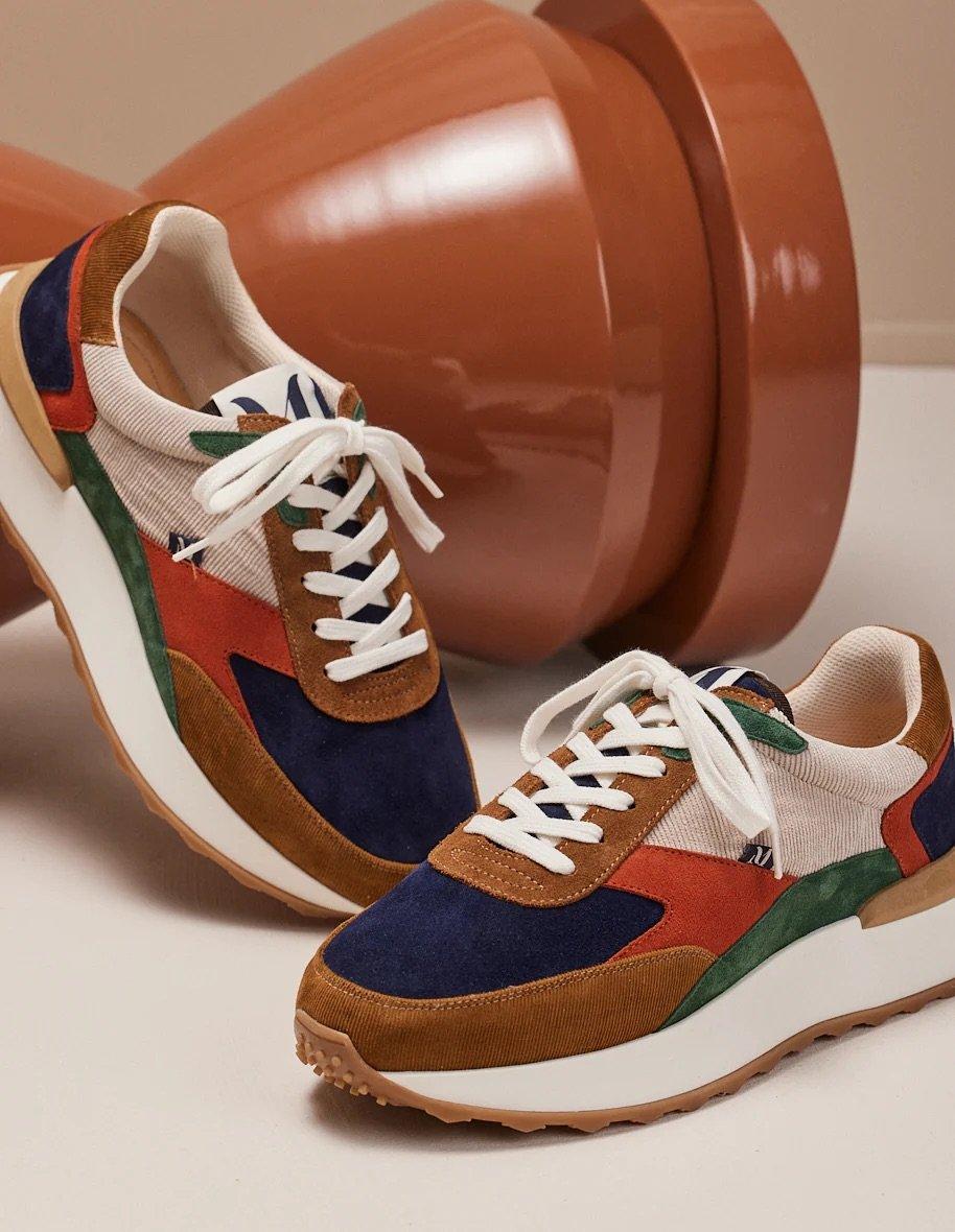 L'exception Sneakers Basses En Cuir Suédé Et Velous Yael Multicolore Odaje Ex M.Moustache