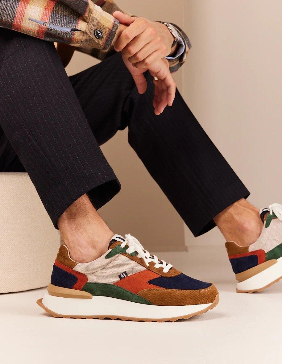 L'exception Sneakers Basses En Cuir Suédé Et Velous Yael Multicolore Odaje Ex M.Moustache