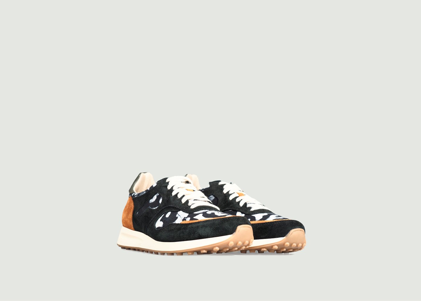L'exception Sneakers De Running Cuir Et Tissu Arusha Ebène Noir Panafrica