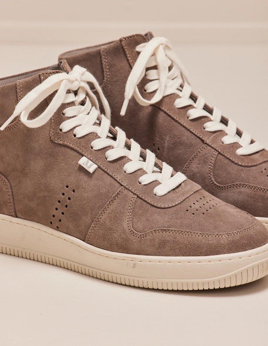 L'exception Sneakers Montantes En Cuir Suédé Arnaud Taupe Odaje Ex M.Moustache