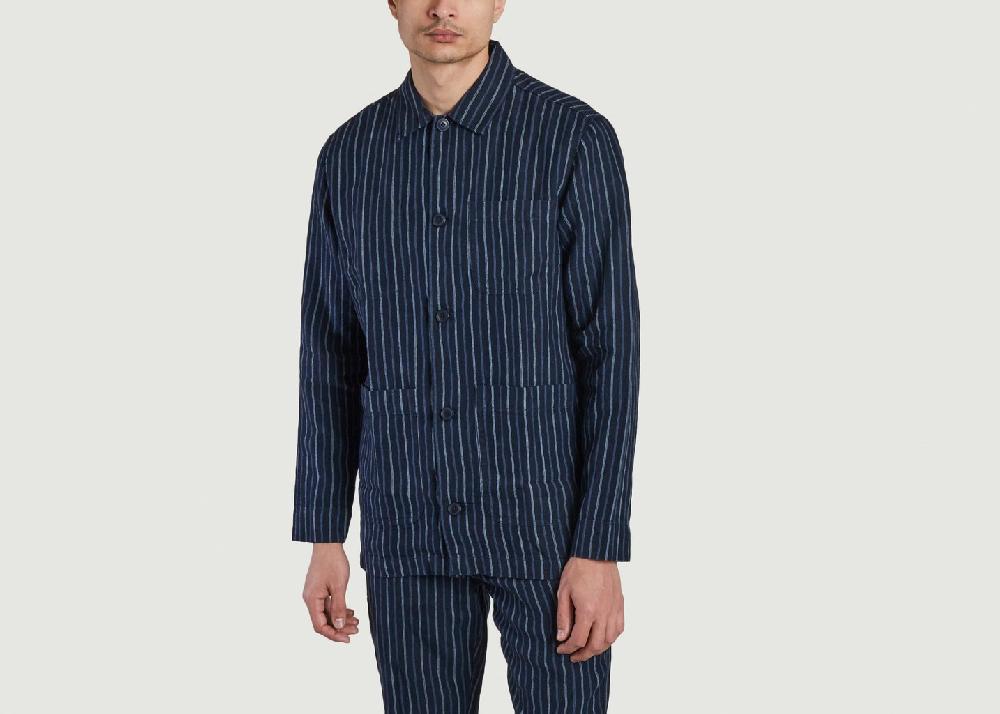 l'exception Surchemise rayée en lin bio Bleu Marine Knowledge Cotton Apparel