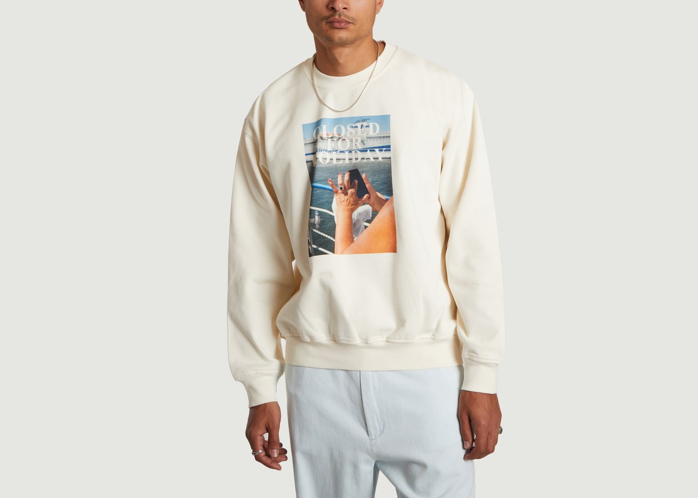 l'exception Sweat ras du cou imprimé en coton organique Ivoire Closed