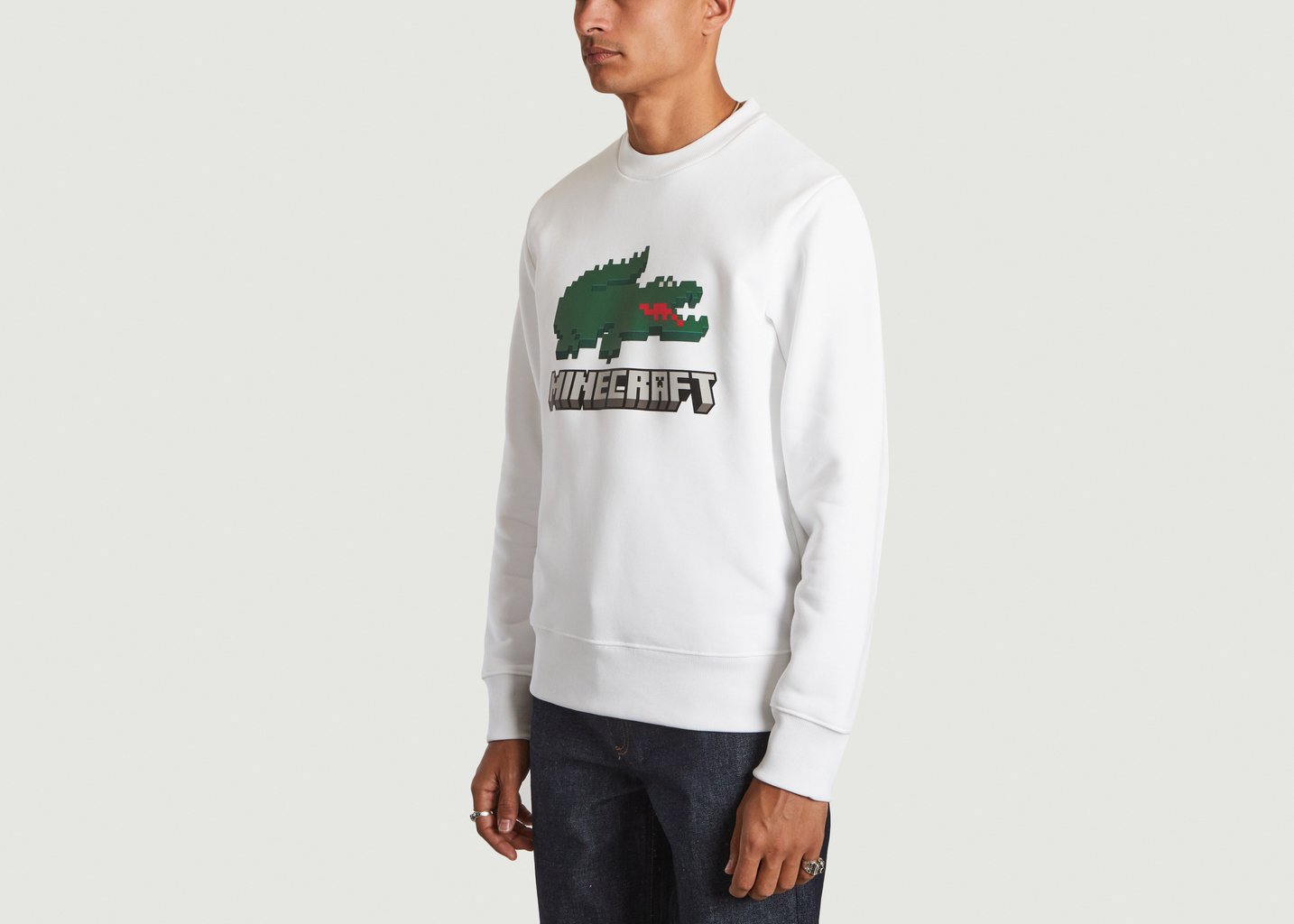 L'exception Sweathirt En Coton Bio Lacoste X Minecraft Blanc Lacoste