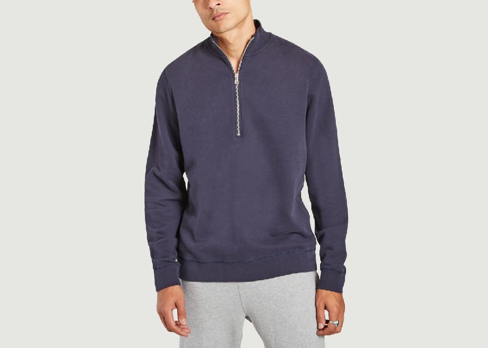 l'exception Sweatshirt col camionneur en coton Bleu Marine Sunspel