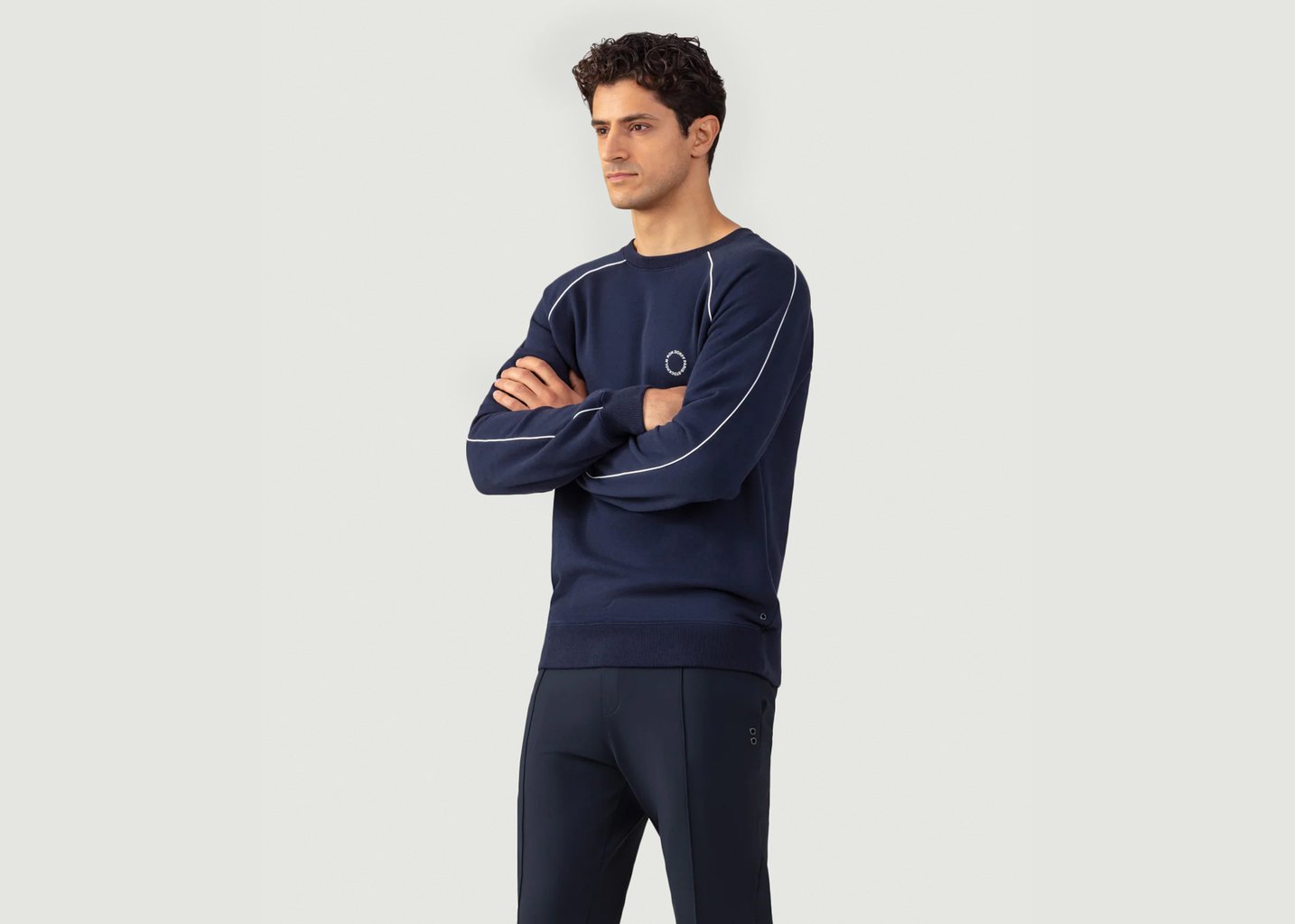 L'exception Sweatshirt En Coton Avec Passepoil Bleu Marine Ron Dorff