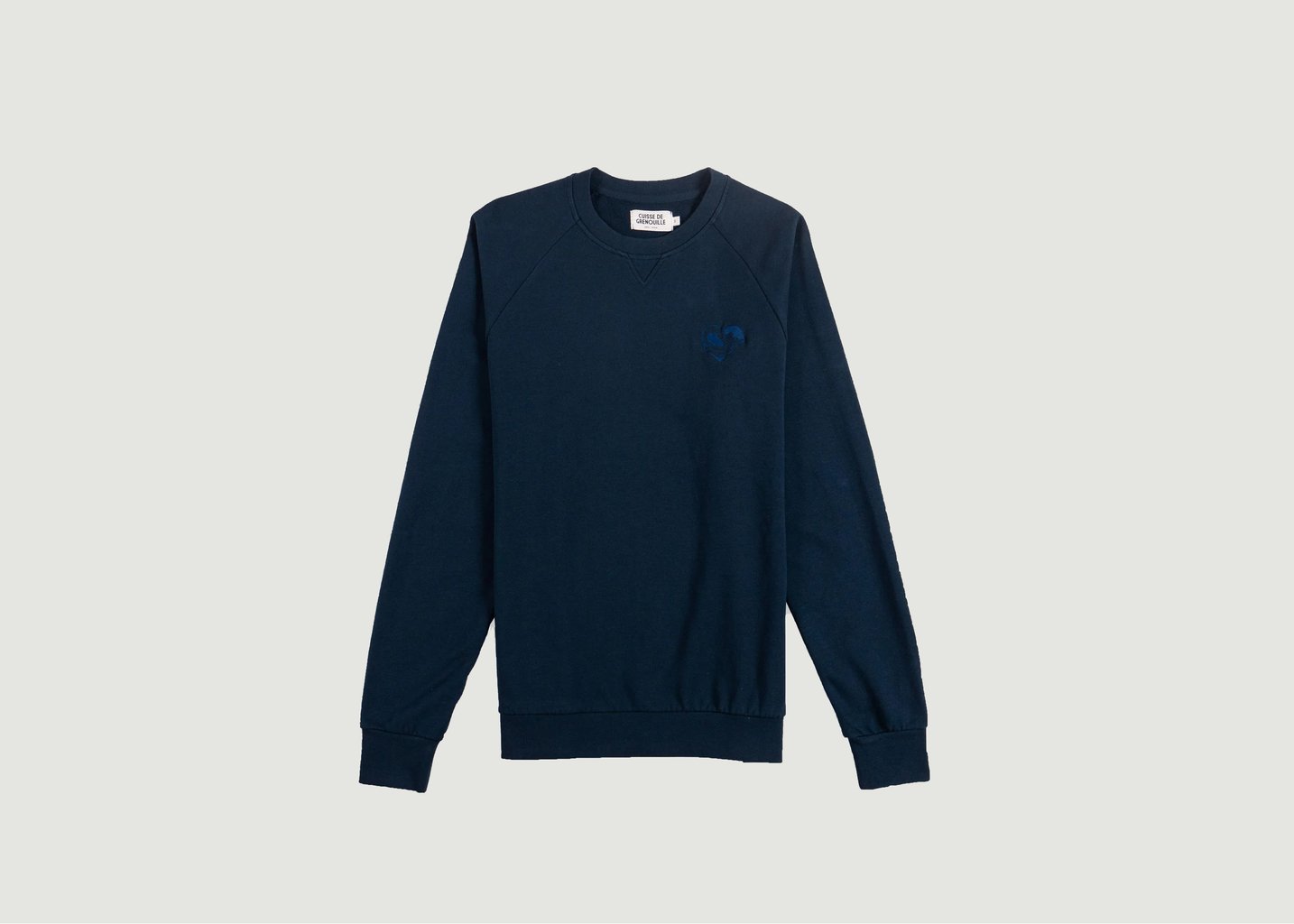l'exception Sweatshirt en coton bio avec broderie Cœur Océan Bleu Marine Cuisse de Grenouille