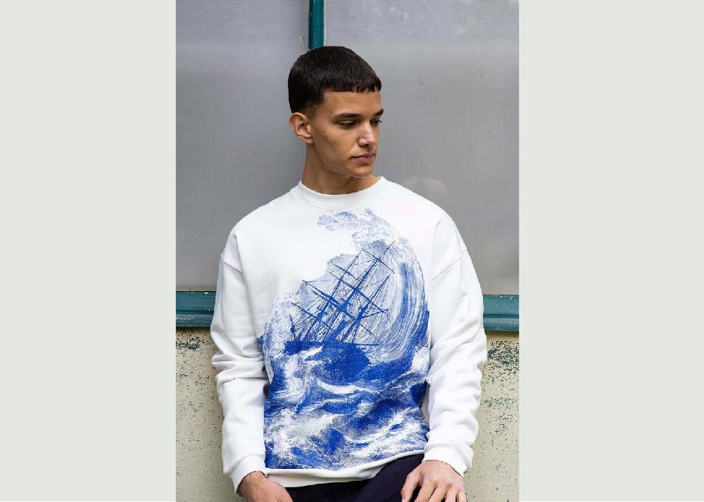 l'exception Sweatshirt imprimé navire pendant la tempête Blanc Misericordia