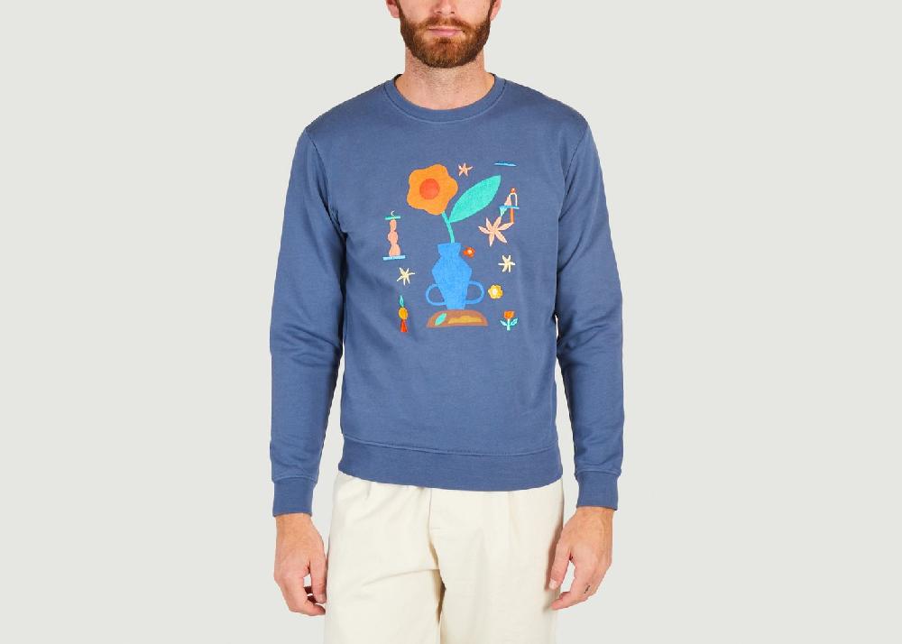 l'exception Sweatshirt motif fleuri Amphore Olow x Alizée Cayla Cobalt Olow Paris