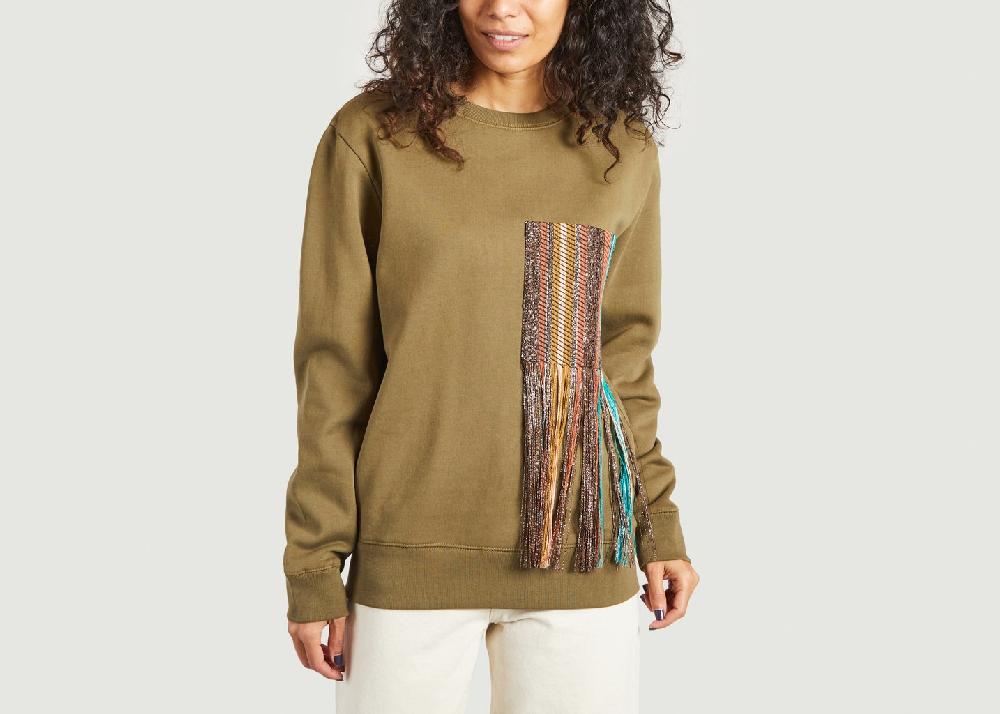 l'exception Sweatshirt The Pocket en coton recyclé GOTS Khaki benjamin benmoyal