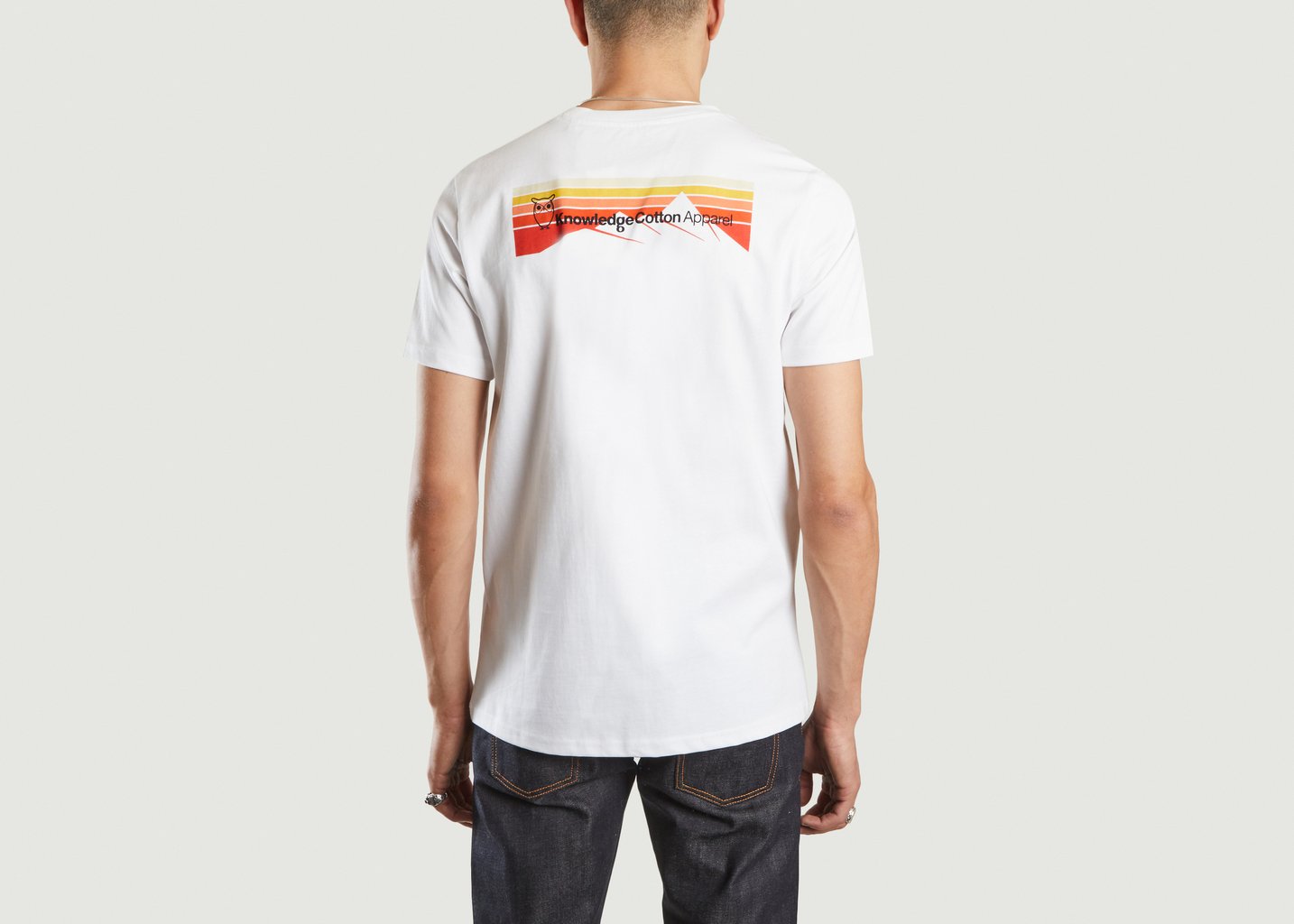 L'exception T Shirt Alder Imprimé Dos De Montagne Blanc Knowledge Cotton Apparel