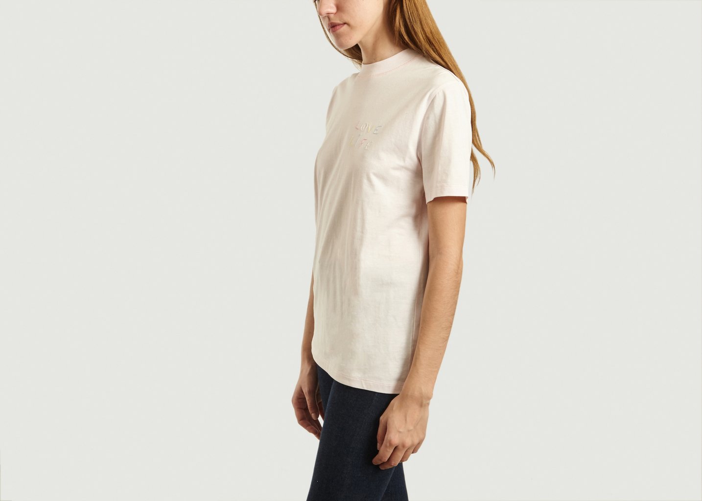 L'exception T Shirt Brodé Love Life Rose Pâle Maison Labiche