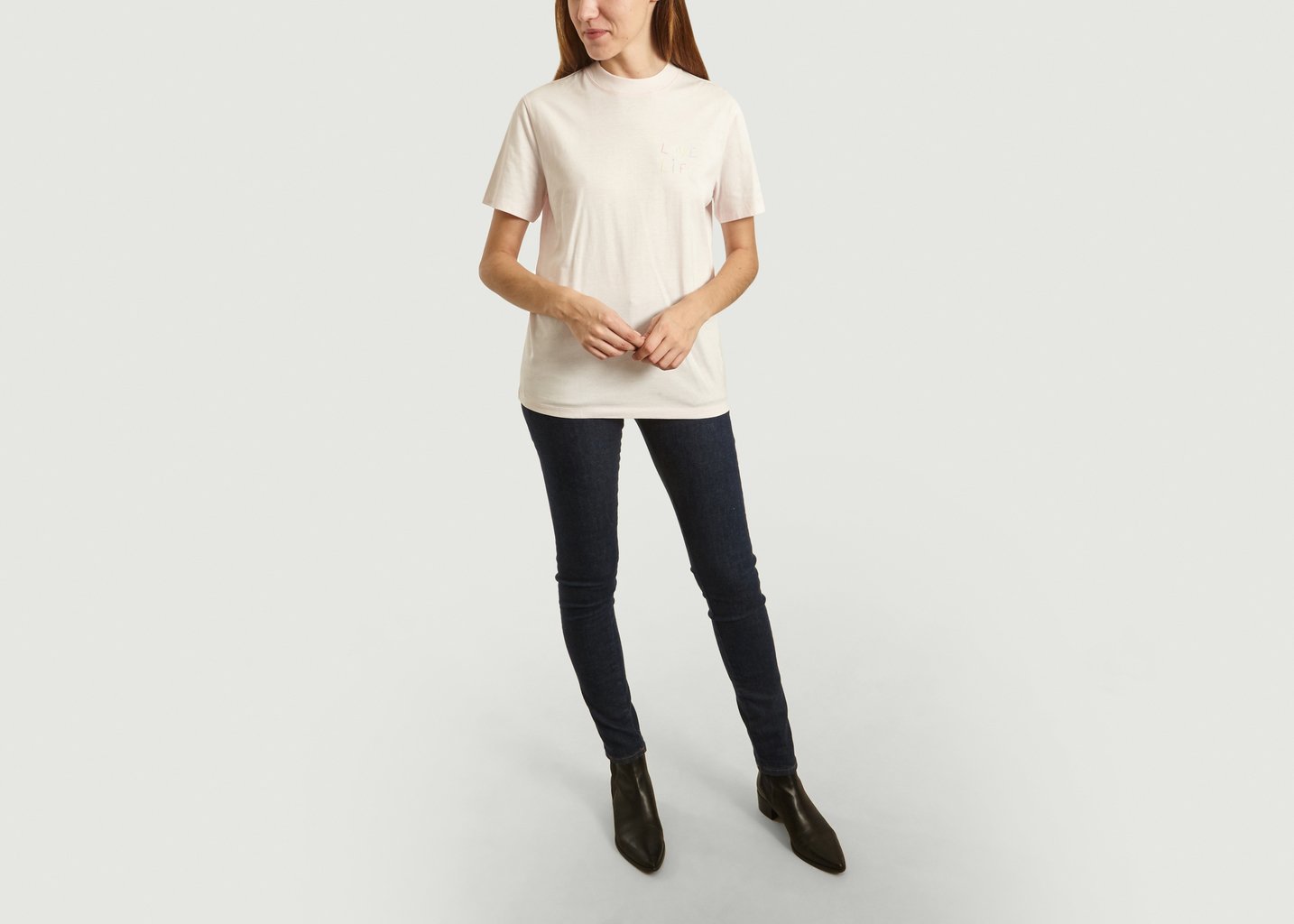 L'exception T Shirt Brodé Love Life Rose Pâle Maison Labiche