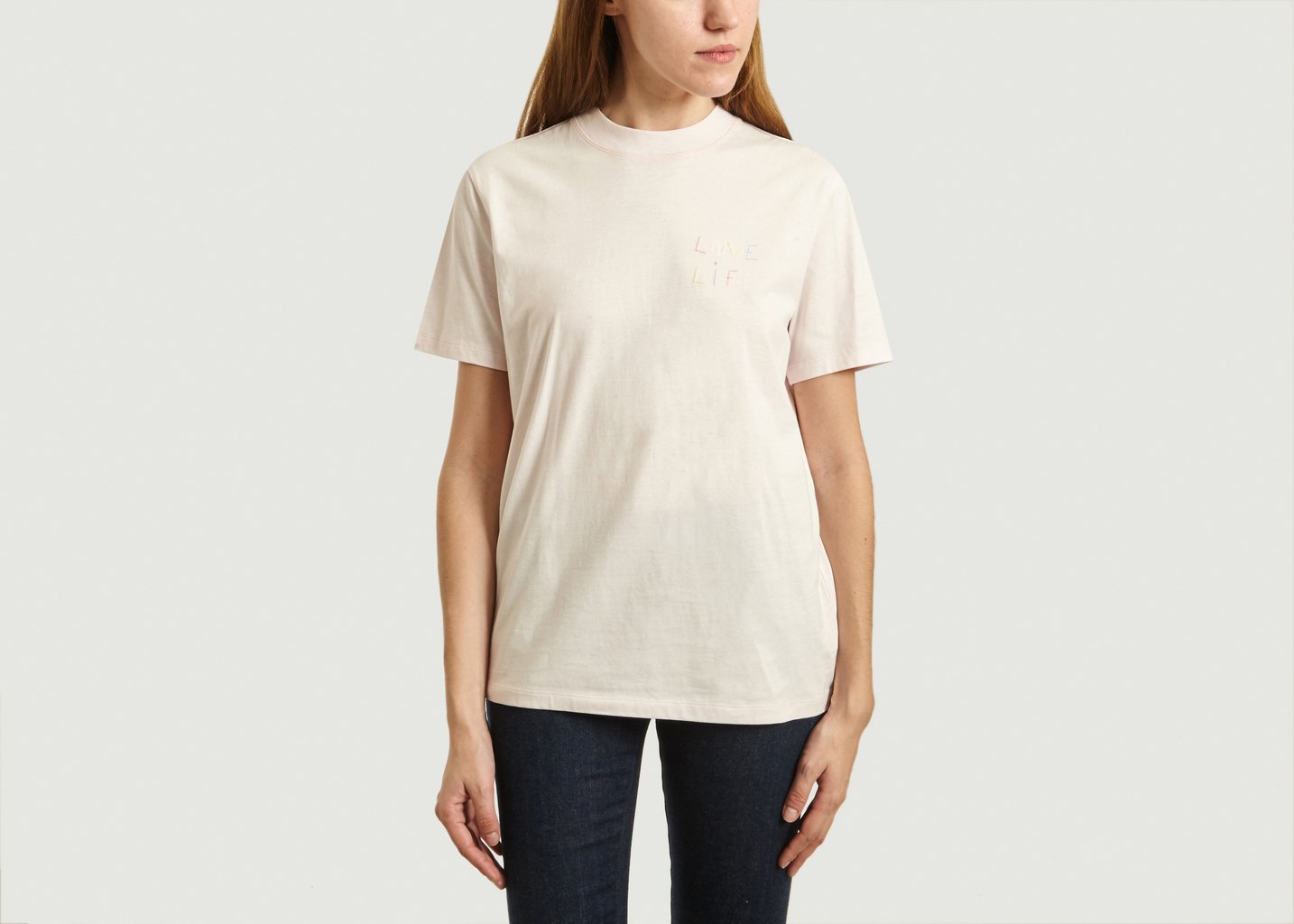 l'exception T Shirt Brodé Love Life Rose Pâle Maison Labiche