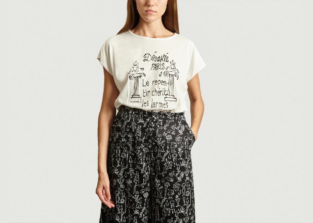 l'exception T Shirt En Coton Et Modal Sérigraphié Blanc Dévastée