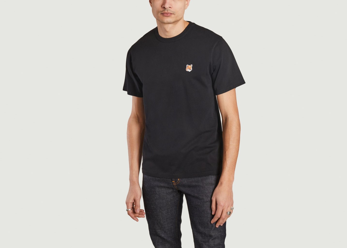 l'exception T shirt fox head patch Noir Maison Kitsuné