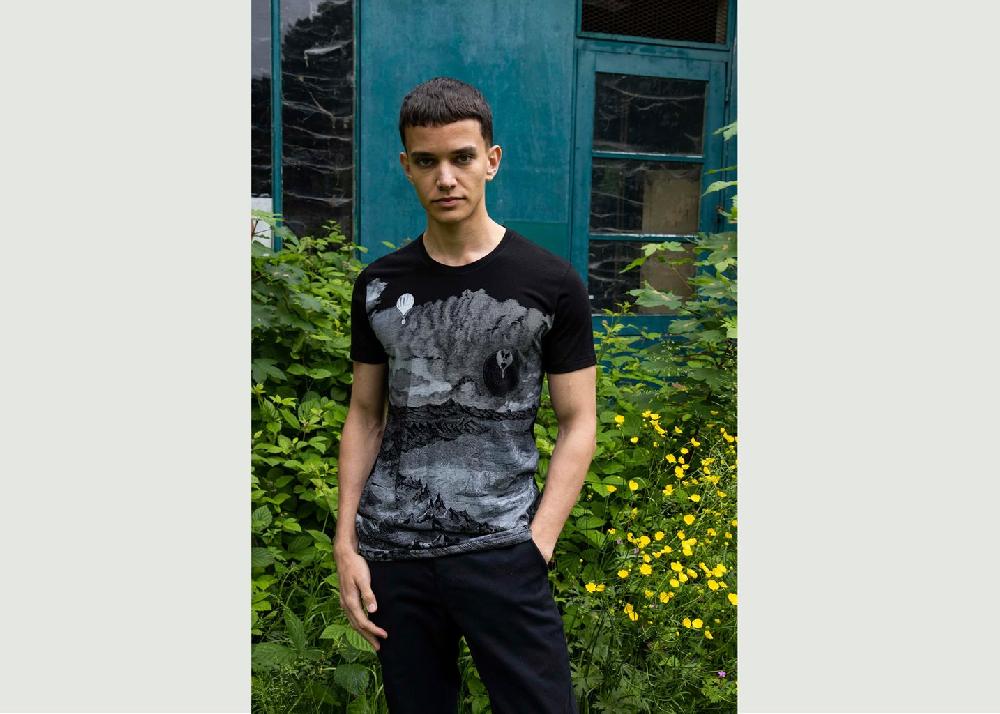 l'exception T Shirt imprimé montagne Noir Misericordia