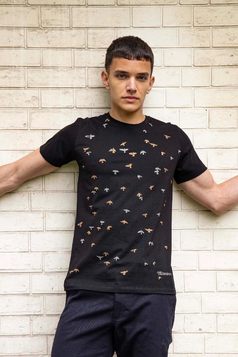 L'exception T Shirt Imprimé Oiseaux Noir Misericordia