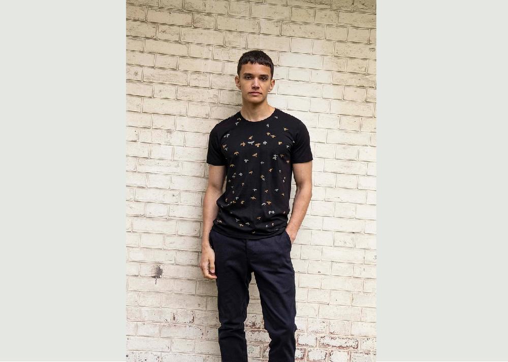 l'exception T Shirt imprimé oiseaux Noir Misericordia