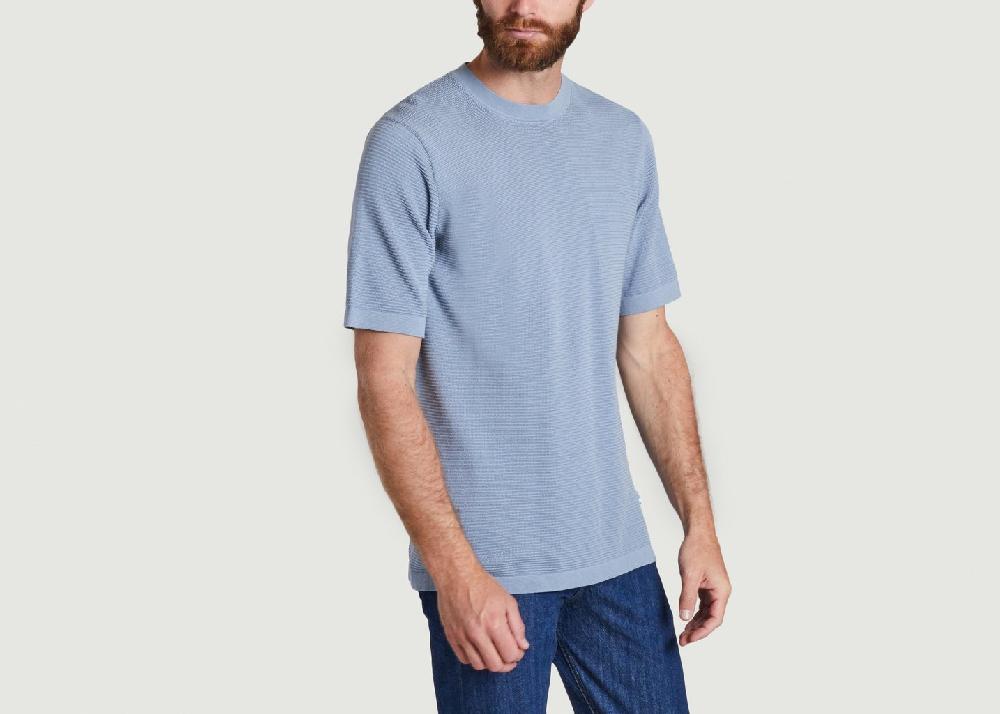 L'exception T Shirt Loose Côtelé Bleu Knowledge Cotton Apparel