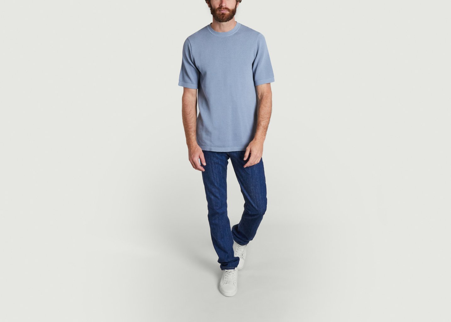L'exception T Shirt Loose Côtelé Bleu Knowledge Cotton Apparel
