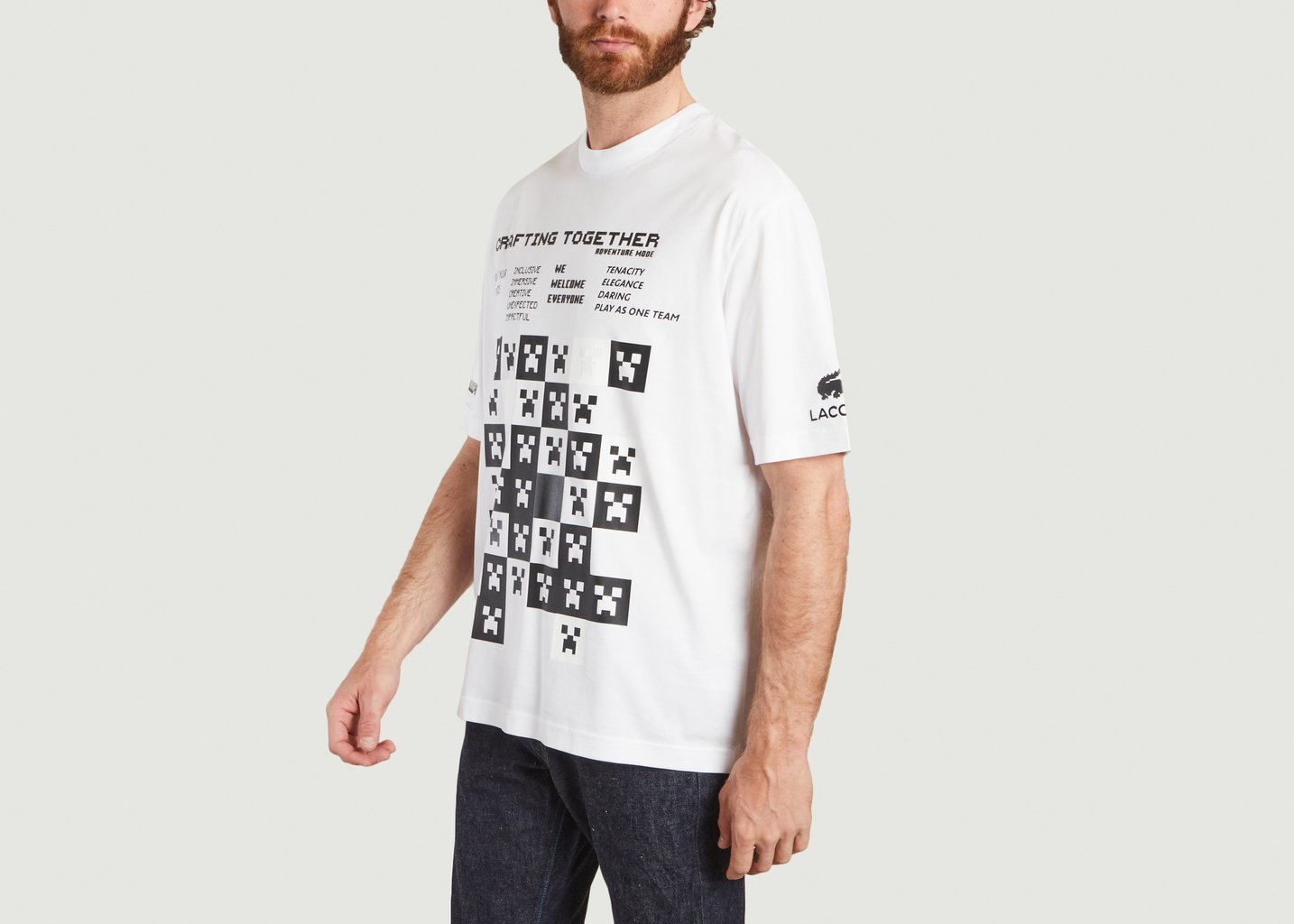 L'exception T Shirt Loose En Coton Bio Lacoste Live X Minecraft Blanc Lacoste