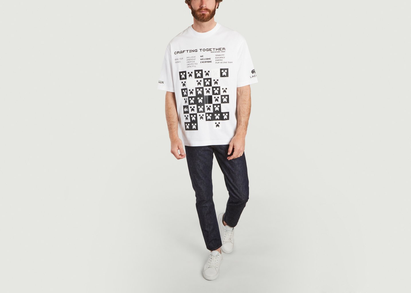 L'exception T Shirt Loose En Coton Bio Lacoste Live X Minecraft Blanc Lacoste