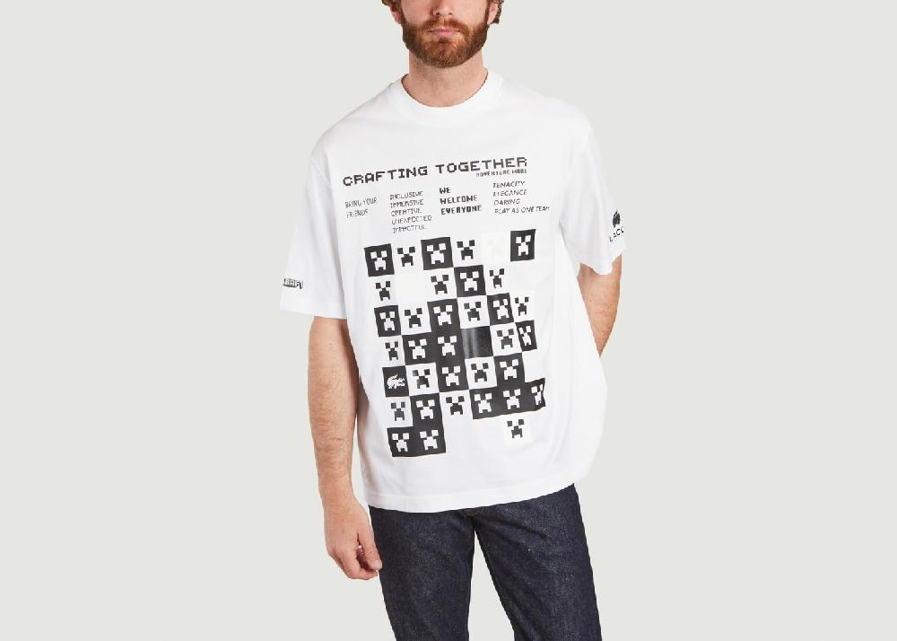 l'exception T shirt loose en coton bio Lacoste Live x Minecraft Blanc Lacoste