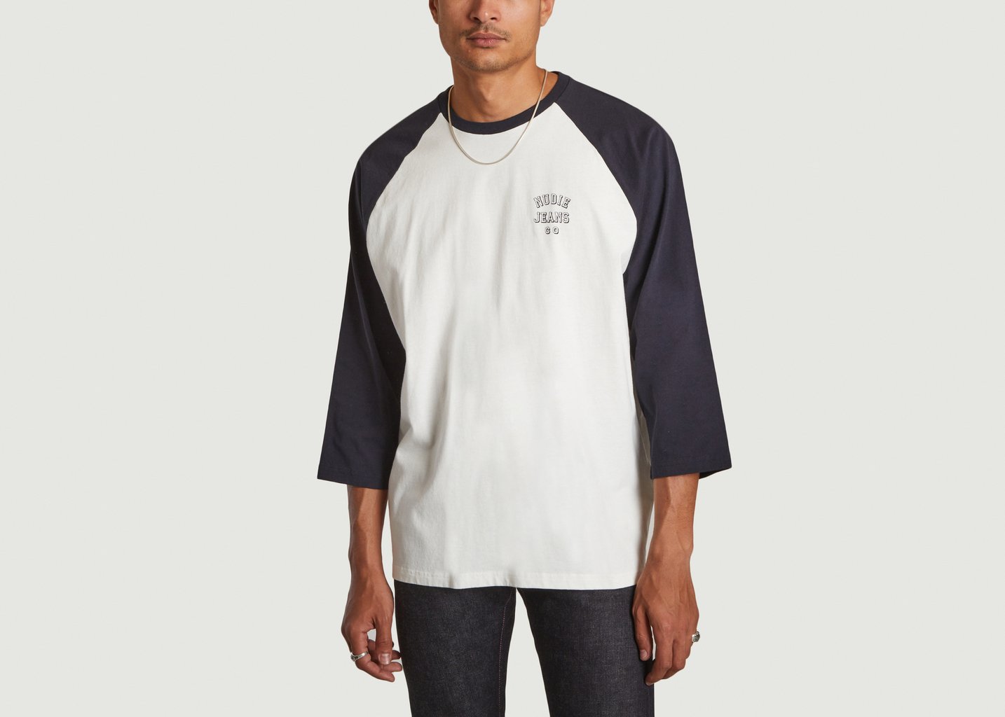 l'exception T shirt manches 3/4 siglé Joey Bleu Marine Nudie Jeans