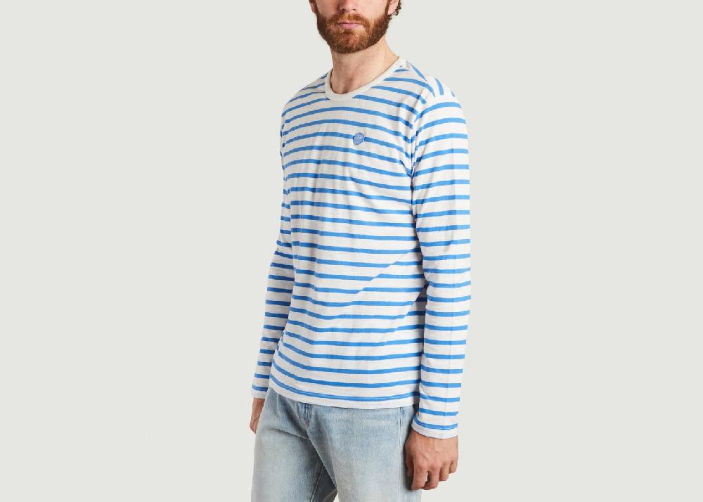 L'exception T Shirt Manches Longues Rayé Siglé En Coton Bio Bleu Clair Knowledge Cotton Apparel