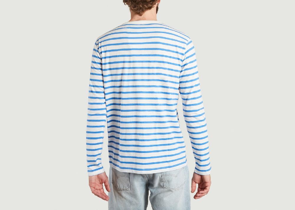 L'exception T Shirt Manches Longues Rayé Siglé En Coton Bio Bleu Clair Knowledge Cotton Apparel