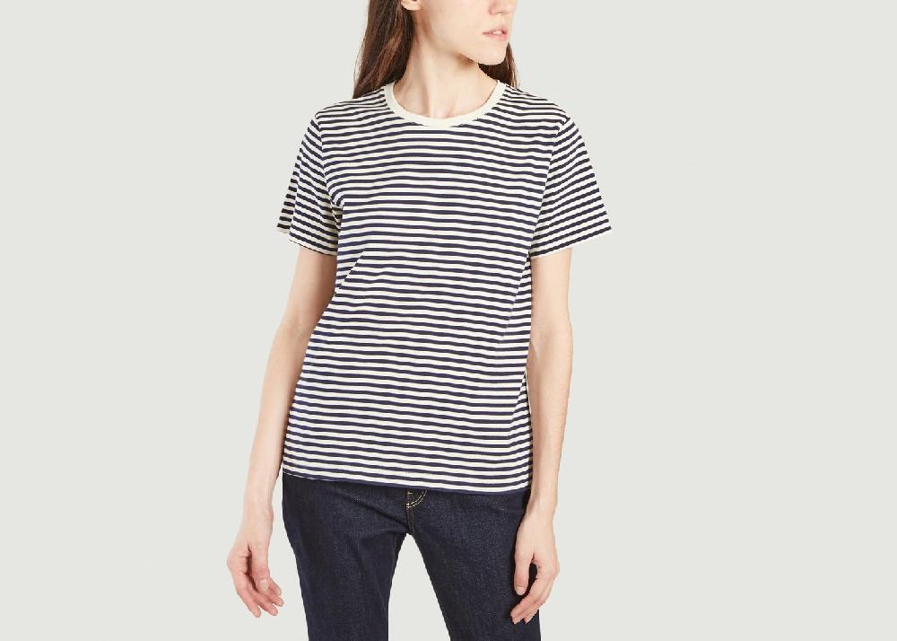 l'exception T shirt rayé en coton biologique Bleu Marine Organic Basics