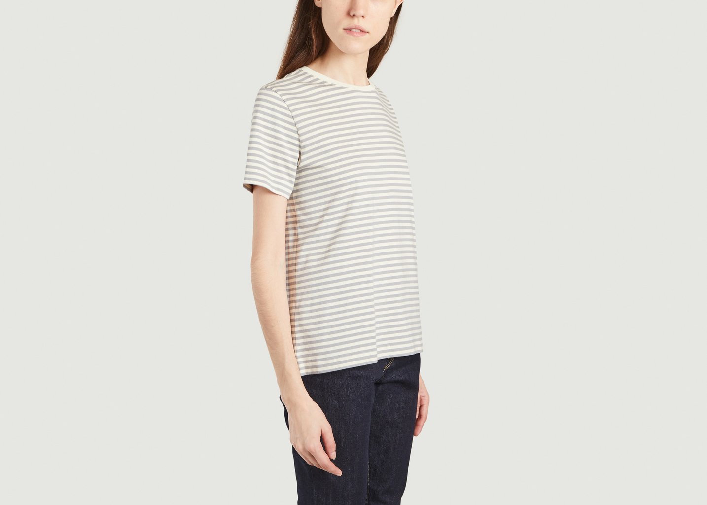 L'exception T Shirt Rayé En Coton Biologique Gris Organic Basics