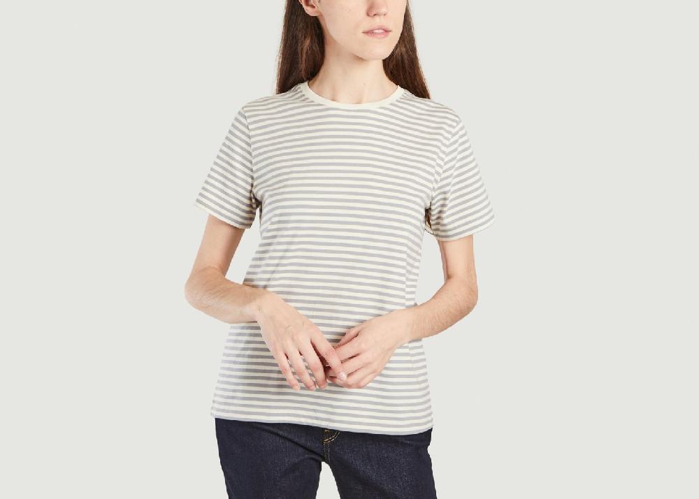 l'exception T shirt rayé en coton biologique Gris Organic Basics