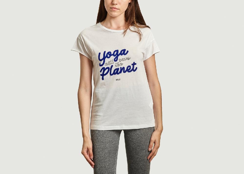 l'exception T shirt Yoga will save the planet Blanc YUJ Paris